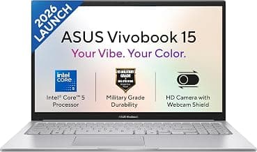 ASUS Vivobook 15 (2026),Intel Core 5 120U,(i5-14th Gen),Fingerprint Sensor,8GB RAM,512GB SSD,FHD,15.6"(39.6 cm),Win 11,M365 Basic(1Y),Office 24,Cool Silver,1.7 Kg,X1504VAP-IN011WS,Thin & Light Laptop