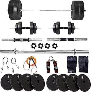 BULLAR Home Gym Set With 3 Feet Straight Rod and 2 Pieces Dumbbell Rods, Gym Combo & Home Workout Equipments with PVC Weights Plates (16Kg Set)