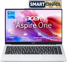 Acer Aspire One, Intel Core Celeron N4500, 8GB LPDDR4 RAM/ 256GB SSD, 14.0"/35.56cm WXGA Display, Intel UHD Graphics, Win 11 Home, Pure Silver, 1.3 Kg, A114-45, Thin and Light Laptop