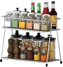 12FOR COLLECTION Stainless Steel Spice 2-Tier Countertop Trolley Container Kitchen Organizer For Boxes Utensils Dishes Plates For Home (Multipurpose Storage Shelf Shelves Holder Stand,Tiered Shelf