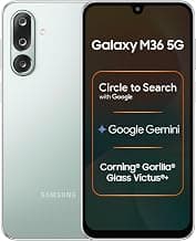Samsung Galaxy M36 5G Mobile (Serene Green, 6GB RAM, 128GB Storage) | Google Gemini| Gorilla Glass Victus+ | 7.7mm | AI Enhanced 50MP OIS Triple Camera| Nightography| Lag-free Gaming | Without Charger
