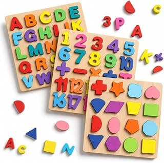 Novo Baby Wooden Learning Educational ABCD Board for Kids, Activity Toys for Toddlers & Preschoolers | ABCD Puzzle Set | Puzzle Toys for 2 Years Old Boys & Girls (Alphabets, Numbers & Shapes)