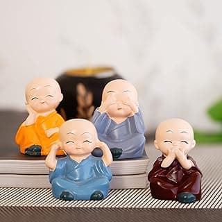 eCraftIndia Resin Set of 4 Little Monk Buddha Statue Think No Evil Speak No Evil Hear No Evil See No Evil Showpiece for Home Decor Living Room Office| Diwali Housewarming Buddha Purnima Birthday Gifts