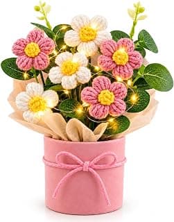 Knitted Yarn Flower Pot with Light