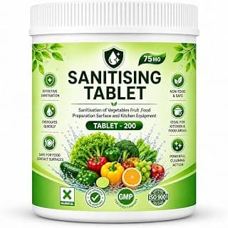 Sanitising Tablets for Fruits & Vegetables, Food Grade Produce Cleaner Tablets for Kitchen Hygiene, Vegetable Wash Solution for Fruits, Vegetables, Food & Kitchen Solution, 200 Tablets