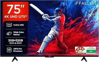 iFFALCON 189 cm (75 Inches) 4K UHD Smart LED Google TV | 144Hz VRR | 3GB RAM | Dolby Vision & Atmos | Game Master | 75U75