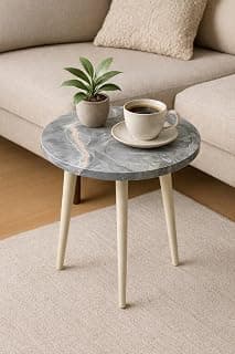 Wooden Small Coffee Table | Wooden Side Table | Multipurpose Table | End Table | Stool for Living Room & Bedroom | Table with Wooden Legs | Round Sturdy & Plant Stand 12 Inch Grey