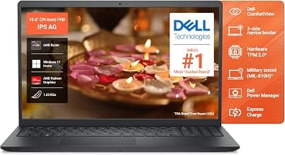 Dell 15 (Previously Inspiron), R5-7520U Processor, 8GB LPDDR5 RAM, 512GB SSD, FHD 15.6"/39.62 cm Display, Windows 11 Home, Carbon Black, 1.63kg, Standard Keyboard, 15 Month McAfee, Thin & Light Laptop