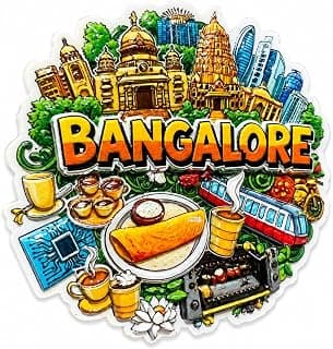 Bangalore Souvenir Fridge Magnet – Iconic City Landmarks, South Indian Dosa & Tech Hub Art, 7.8 cm Decorative Refrigerator Magnet for Home Kitchen, Travel Keepsake & Gift