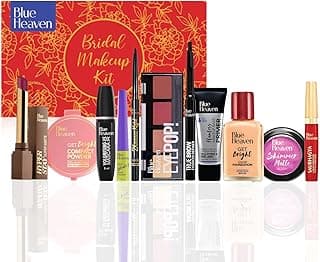 Blue Heaven All-In-One Bridal Makeup Kit for women | Pack of 11 | Primer, Foundation, Compact Powder, Eyebrow Definer, Eyeliner, Kajal, Mascara, Eyeshadow, Lipstick, Sindoor & Blush | 55.1g + 49.5ml