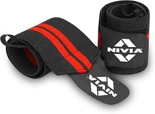 Nivia Wrist Support With Thumb Loop for Men & Women, Wrist Support For Gym Workout & Fitness, Workout Accessories (1 Pair, Black/Red)