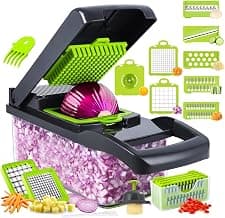 Vegetable Chopper,15-in-1 Multifunctional veggie chopper,Slicer, Dicer & Cutter for Kitchen–Food Processor with Container for Onion, Tomato,Potato, Fruits–Easy Clean & Storage (7 Blade)