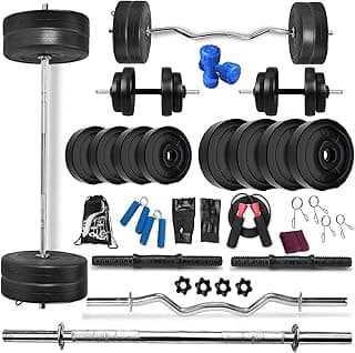 Bodyfit Home Gym Combo Set, Gym Equipments, [10Kg-100 Kg], 3ft Curl, 5Ft Straight Rod + One Pair Dumbbell Rods, Dumbbell Plates, Weight Plates, Exercise Set, Home Gym Kit. (10Kg (2.5kgx4) Set)