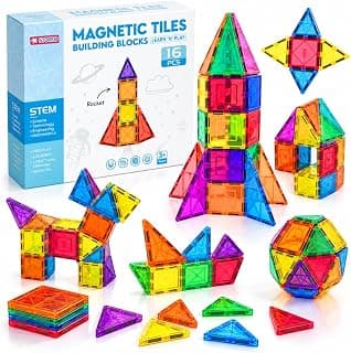 Storio Magnetic Tiles Building Blocks for Kids 3 4 5 6 7 8 Years,Educational Learning Toys for 2 3 4 5 Year,Magnetic Toys for Kids,Learning Educational Brain Toys - 16 Pcs