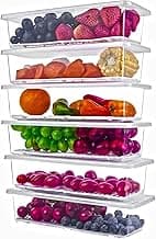 Xiran 6 Fridge Storage Boxes Fridge Organizer With Removable Drain Plate&Lid Stackable Fridge Storage Containers Plastic Freezer Storage Containers For Fish,Meat,Vegetables,Fruits(1500Ml),Transparent