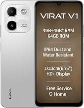 Lava Virat V1 64GB Smartphone, Android 15 Go, 4GB RAM, UNISOC 9863a Octa-Core, 6.75 Inch HD+ Display, 720x1600, 90Hz (Himalayan Silver)