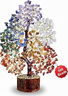 JD FRESH 500 Beads 7 Chakra Crystal Tree/Good Luck and Positive Energy/Feng Shui Vastu Showpiece Gift for Home Decor/Office Desk/Living Room/Healing Gemstones Money Seven Chakra Wish Tree (Multicolor)
