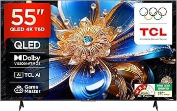 TCL 139 cm (55 inches) 4K Ultra HD Smart QLED Google TV | HDR 10+ | Dolby Vision & Atmos | 30W Speaker Output | Game Master | 55T6D
