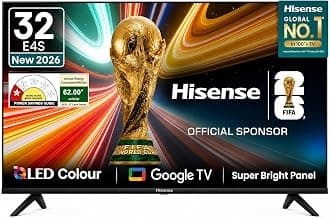 Hisense 32 Inch (80 cm) HD Ready Smart Google LED TV | HDR10 | Dolby Audio | Bezel-Less Design | Google Assistant | Chromecast Built-in | Dual Band Wi-Fi | Black,32E4S