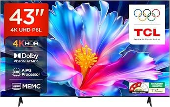 TCL 108 cm (43 inches) 4K Ultra HD Smart LED Google TV | 4K HDR | Dolby Vision & Atmos | Game Master | 60Hz MEMC | 43P6L