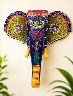 SETHI AESTHETIC Handpainted Wooden Elephant Wall Decor | Ethnic Wooden Wall Art | Symbol of Strength & Wisdom | Wall Hanging for Home, Corridor & Balcony | Ready to Hang | 11 Inch (Blue)