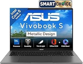 ASUS Vivobook S16,14th Gen, Intel Core 5-210H,Metallic Design Laptop(Intel UHD iGPU/16GB RAM/512GB SSD/FHD+/16""/144Hz/Windows 11/M365 Basic(1Year)*/Office Home 2024/Matte Gray/1.7Kg) S3607VA-RP113WS