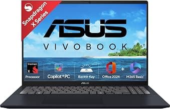 ASUS Vivobook 16, Snapdragon X, 16GB RAM, 512GB SSD, FHD+ 16", Windows 11, Office Home 2024, Quiet Blue, 1.88kg, X1607QA-MB049WS, Qualcomm Adreno iGPU, 45TOPS, M365 Basic (1Year)* Laptop