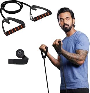 Boldfit Resistance Tube with Foam Handles, Door Anchor for Exercise & Stretching, Suitable in Home & Gym Workout for Men & Women-15kg-Black