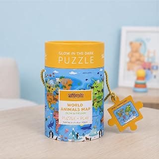 Mirada Glow in Dark World Animals Map | 50 PCS Magnetic Tiles | Geography Animal Puzzle 3+