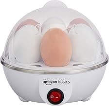 amazon basics Electric Egg Boiler | 350 Watt | Boils Upto 7 Eggs | Automatic Operation, 3 Boiling Modes | Overheat Protection | Stainless Steel Heating Plate, Measuring Cup | 75ml | Plastic | White