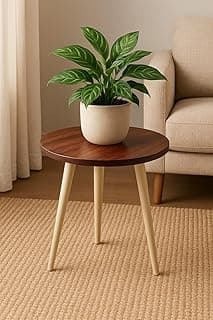 Wooden Small Round End Table MIni Table Side TableFaux Marble Top 12x12x13 Inch Flower Pot Stand Bed Side Table Living Room Furniture Bedroom and Farmhouse (Brown)