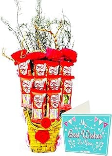 Holy Krishna'sBamboo Basket Bouquet of Nestle Kitkat Chocolate Pack of 21 with Soft Toy & Message Card + Laxmi ATM Card (All Items As Shown in Image)