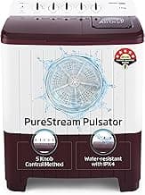 Voltas Beko, A Tata Product 7 Kg 5 Star Semi-automatic Top Load Washing Machine with PureStream Pulsator Wash Technology (WTT70UHA/OK5R0R0W01, Burgundy, 5 Knob Control Method)