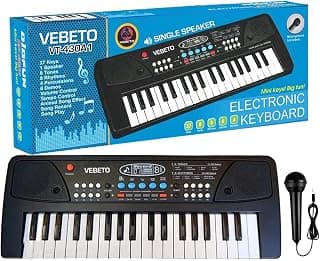 VEBETO Kids Piano Keyboard with Mic (1 Year Warranty) 37 Keys 8 Rhythms 8 Tones 6 Demos Portable Electronic Keyboard Toy Beginners Educational Songs Recording Musical Toys 2 3 4 5 Years Boys Girls