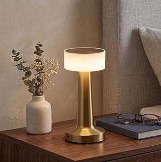 NYRWANA Table Lamp | 2000mAh Battery | Home Decor, Lamp, Lamps for Bedroom and Living Room, Stepless Dimming, 3 Colour Touch Control, USB-C Charging (Metal - Gold)