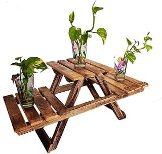 Ereteken ART Wooden Foldable Adjustable Side Table/End Table/Coffee Table/Plant Stand/Outdoor Table/Stool (Rectangle Shaped)