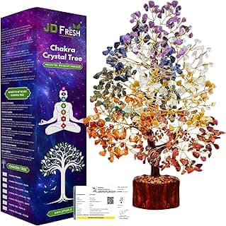 JD FRESH 300 Beads 7 Chakra Crystal Tree/Good Luck and Positive Energy/Feng Shui Vastu Showpiece Gift for Home Decor/Office Desk/Living Room/Healing Gemstones Money Seven Chakra Wish Tree (Multicolor)