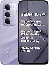 Redmi 15 5G Sandy Purple 6GB + 128GB | Segment's Largest 7000mAhA Battery | Segment's Largest Display 17.53cm(6.9) Up to 144Hz | Snapdragon 6s Gen 3 | 18W Reverse Charging | 50MP AI Dual Camera