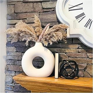 SPHINX White Ceramic Donut Vase, 6 Inch Modern Flower Vase for Pampas Grass, Dried Flowers, Home & Office Decor, Centerpiece, Handcrafted Gift Vase Only