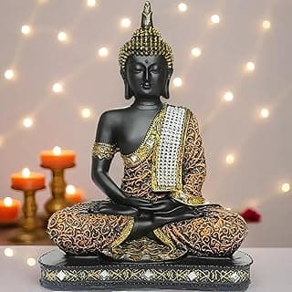 Global Grabbers New Limited Edition 25 Centimetre Meditating Sitting Buddha Idol Statue showpiece Home Decor Decoration Items for Living Room and Gifts (1, Orange Black)