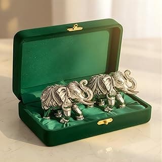 999 Pure Silver Plated Elephant Murti Pack of 2 | Vastu & Good Luck Showpiece for Temple, Puja Room & Living Room Decor | Perfect Religious Gift Item (3 Inch)