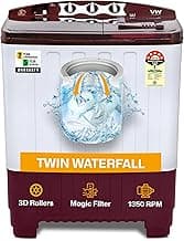 VW 8 kg 5 Star Super Wash Semi Automatic Top Load Washing Machine SuperWash0080P (White & Burgundy)