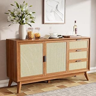 Streem Furniture Solid Wooden Sideboard Cabinet for Living Room, Drawing Room, Office & Lounge, Storage Type: 2 Doors & 3 Drawers (Natural)