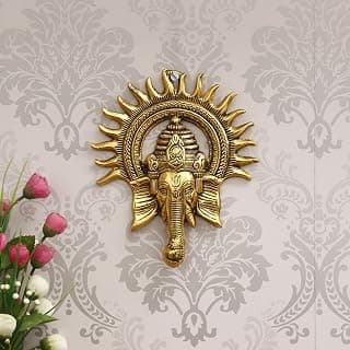 eCraftIndia Golden Metal Sun Decorative Ganesha Wall Hanging | Lord Ganesha Statue Wall Art- Decorative Showpiece for Wall Decor | Diwali Decoration Items for Home Decor- Gift for Diwali Housewarming