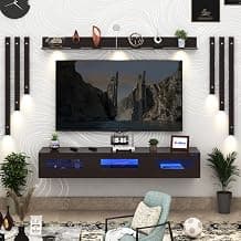 Anikaa RayzaNote Engineered Wood Wall Mount TV Unit Acrylic Blue LED Storage Box, Side Wooden Accent Spot Light I Deal for Up to 55 Inch TV Wenge - DIY Installation