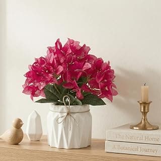 Dekorly Artificial Lavender Plant in White Pot, 18cm – Realistic Faux Flower Arrangement for Home & Office Décor (Set of 1) (1, Bougainvillea)