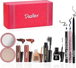 Dazller Mini Glam Kit - 8 in 1, Medium Skin Tone, Contains - Kajal & Kohl, Eyebrow Pencil, Eyeliner, Mascara, Foundation, Compact, Lipcolour (2), 38.45g