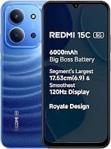 REDMI 15C 5G Moonlight Blue 6GB + 128GB | Royale Design | Massive 6000mAh Battery | Segment's Largest Display 17.53cm Up to 120Hz | MediaTek Dimensity 6300 | 33W Fast Charging | 50MP AI Dual Camera