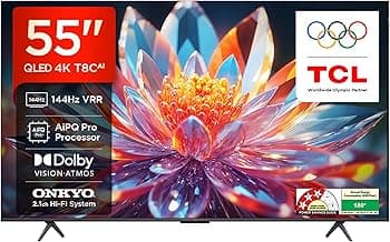 TCL 139 cm (55 inches) 4K Ultra HD Smart QLED Google TV | 120Hz Refresh Rate | 3GB RAM | Dolby Vision & Atmos | 55T8C