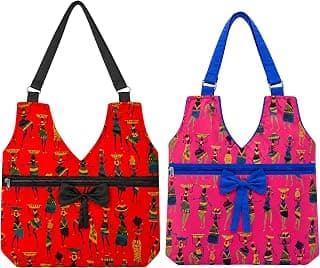 Cotton Tote Bag for Women, Warli Print Handmade Reusable Shopping Bag with Zipper Pocket, Eco Friendly Shoulder Bag for Office, College, Travel & Daily Use, Pack of 2